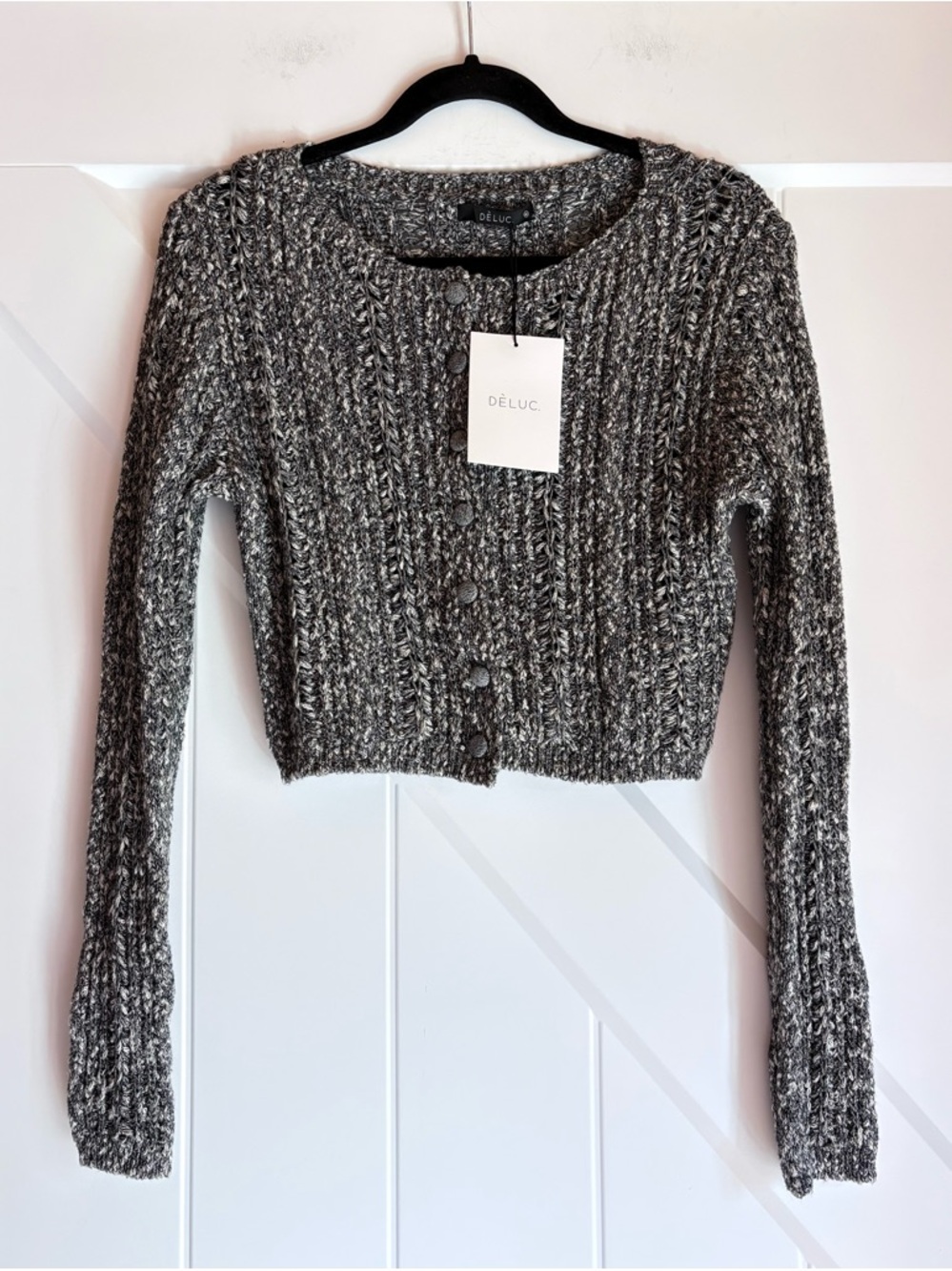 Dèluc Cropped Chunky Knit Cardigan NWT Cozy Marled Button Sweater M